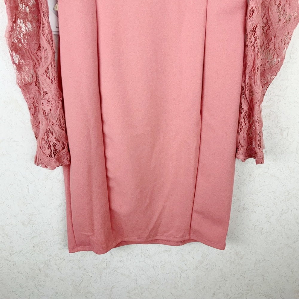 Iris floral lace balloon sleeves blush pink dress romantic - Picture 8 of 12